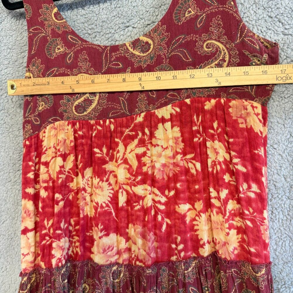 DENIM & SUPPLY Ralph Lauren Dress S Red Paisley Maxi Boho Tiered Cottage Floral - Picture 5 of 12